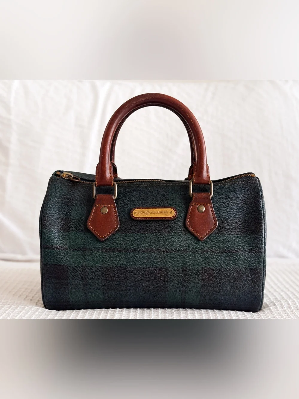 Polo Ralph Lauren Black Watch Plaid Mini Boston (Speedy) w/ Leather-Trim